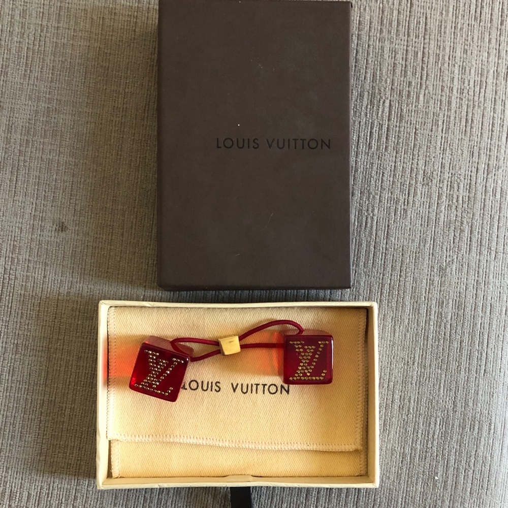 Louis Vuitton Red Resin and Crystal Hair Cubes